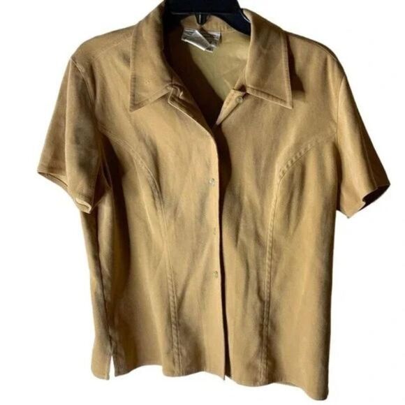 Vintage Talbots Petite Tops Shirt Women's Size Small Stretch Button Front Beige - Picture 3 of 7